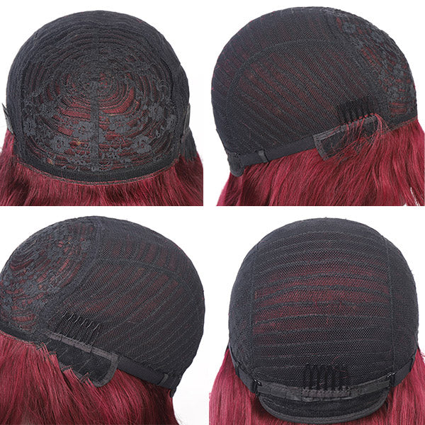 Allove 99J# Colored Straight Virgin Human Hair Wigs Machine Made Wigs With Bangs