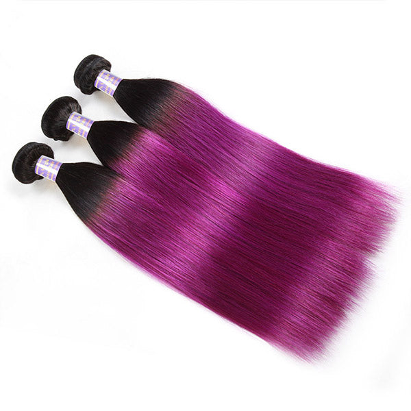 Allove Hair T1B/Purple Ombre Colorful Hair Straight Hair 3 Bundles