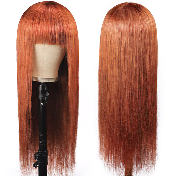 Ginger Color Machine Made Straight Human Hair Wigs