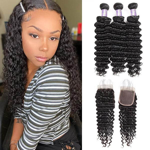 Experience the ultimate in luxurious hair with Allove Hair's Brazilian Deep Wave Bundles with Closure, made from premium virgin human hair. Embrace stunning texture and volume with these deep wave bundles that come paired with a flawless closure for a seamless finish.