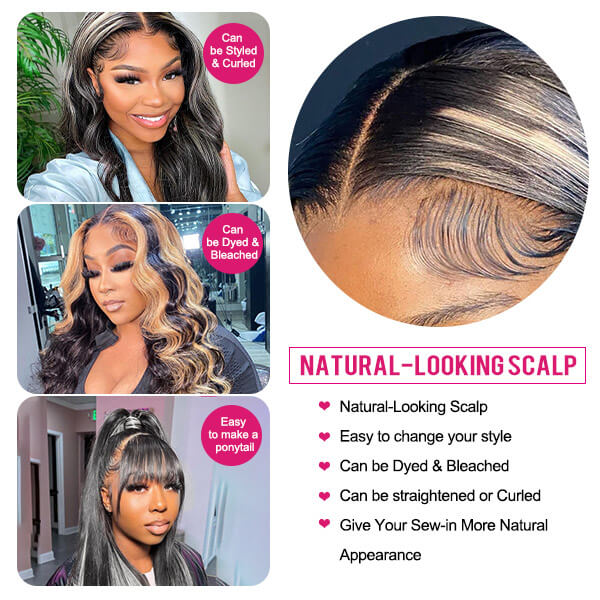 Grey Highlight Straight HD Transparent 13x4 Lace Frontal Wig For Black Women