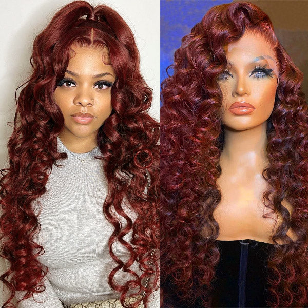 Introducing the Allove Hair Reddish Brown Human Hair Wig, designed to enhance your natural beauty. This stunning 13x4 lace front wig features luxurious loose deep wave hair that adds volume and movement, giving you a glamorous look for any occasion. Made with high-definition (HD) lace, this wig offers an undetectable hairline, ensuring a seamless blend with your skin tone.