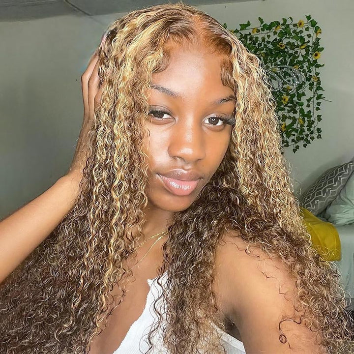 [Allove Bogo Free] 13x6 HD Lace Highlight Wig Human Hair Wigs Glueless Colored Honey Blonde Ready To Wear Wig