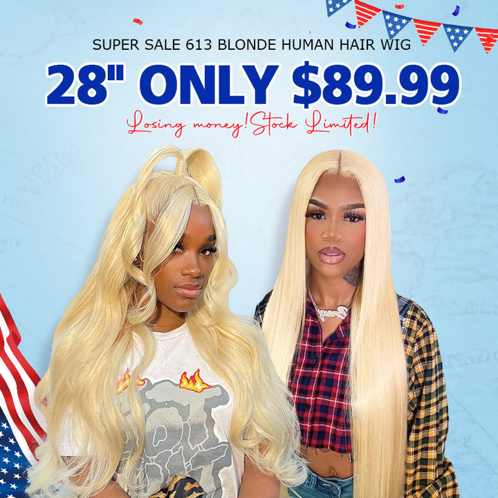 [ 70% OFF - No Code Needed] 28''= $89.99 613 Blonde Straight/ Body Wave 13*4*1 Lace Front Human Hair Wig 150% Density