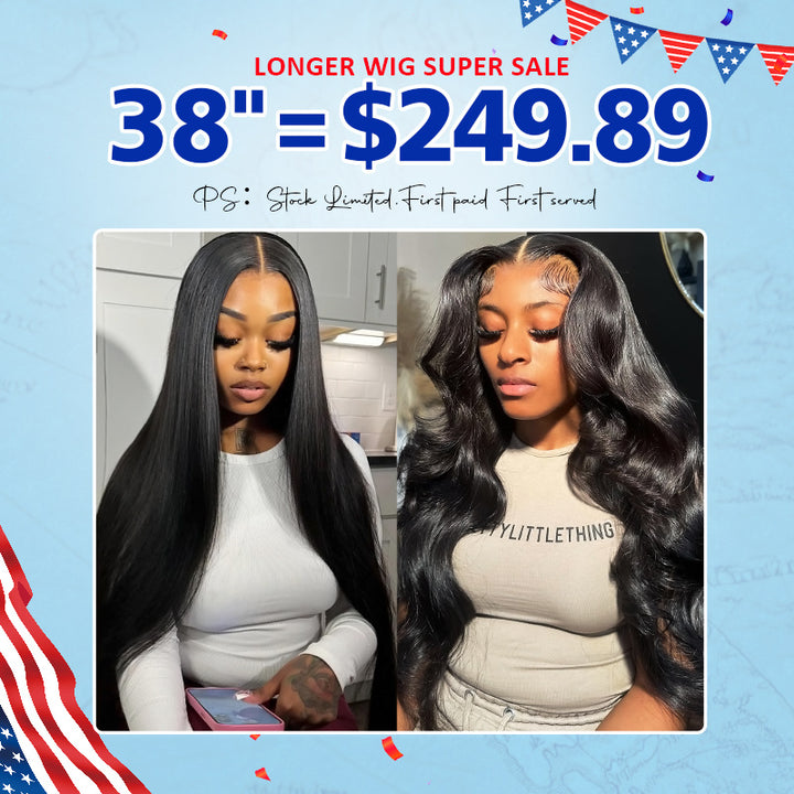[ 70% OFF - No Code Needed] Long 38"= $249.89 Straight/Body Wave Lace Front Human Hair Wig 150% Density