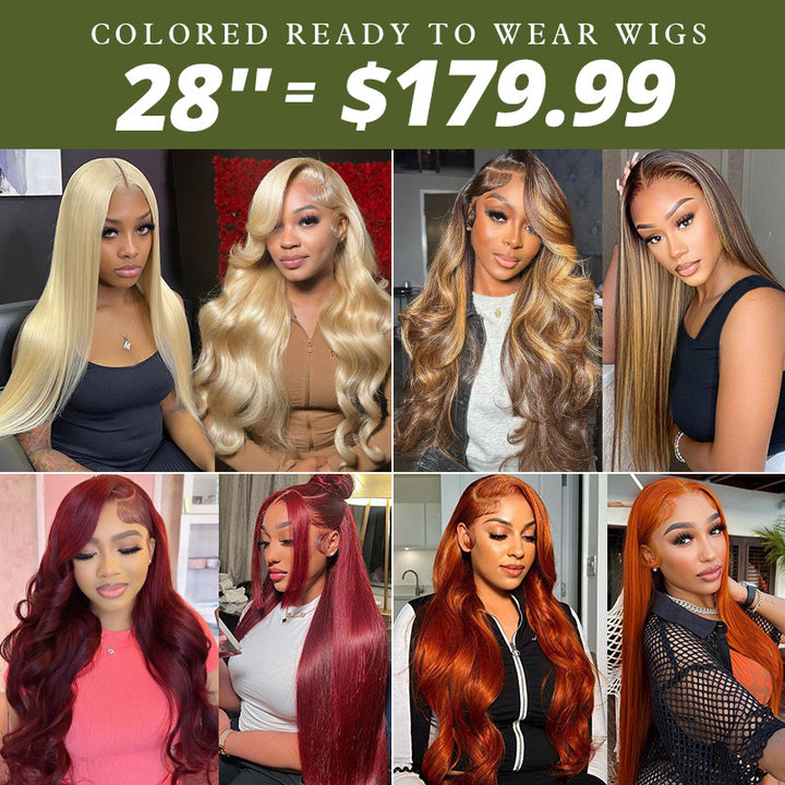 [50% OFF - No Code Needed] 28''= $179.99 Pre Cut & Pre Plucked & Bleached Knots Ready To Wear 13*4 Colored Lace Front Wigs 180% Density