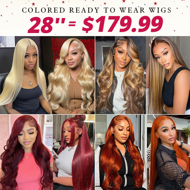 [50% OFF - No Code Needed] 28''= $179.99 Pre Cut & Pre Plucked & Bleached Knots Ready To Wear 13*4 Colored Lace Front Wigs 180% Density