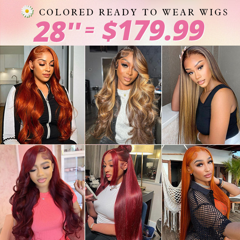 [50% OFF - No Code Needed] 28''= $179.99 Pre Cut & Pre Plucked & Bleached Knots Ready To Wear 13*4 Colored Lace Front Wigs 180% Density - AlloveHair