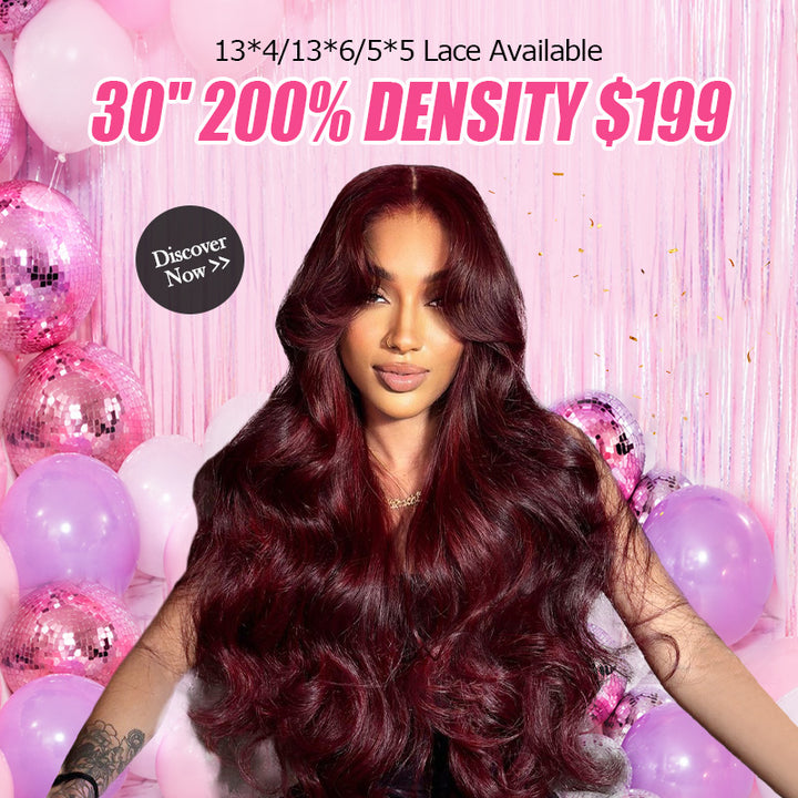 [ 30'' 200% Density= $199] 99J Burgundy Pre Cut & Pre Plucked & Bleached Knots Transparent HD Lace Ready To Wear Wigs