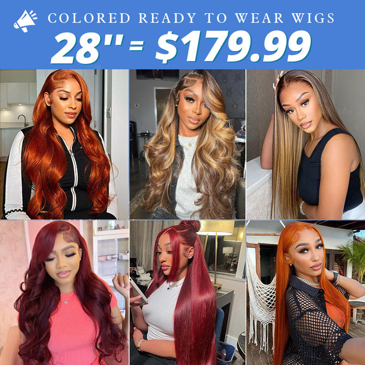 [50% OFF - No Code Needed] 28''= $179.99 Pre Cut & Pre Plucked & Bleached Knots Ready To Wear 13*4 Colored Lace Front Wigs 180% Density