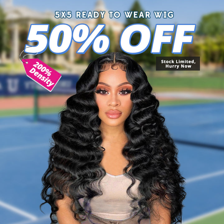 [50% OFF - No Code Needed] 200% Density Pre Cut Lace & Pre Plucked & Bleached Knots Ready To Wear 5x5 Lace Closure Wigs