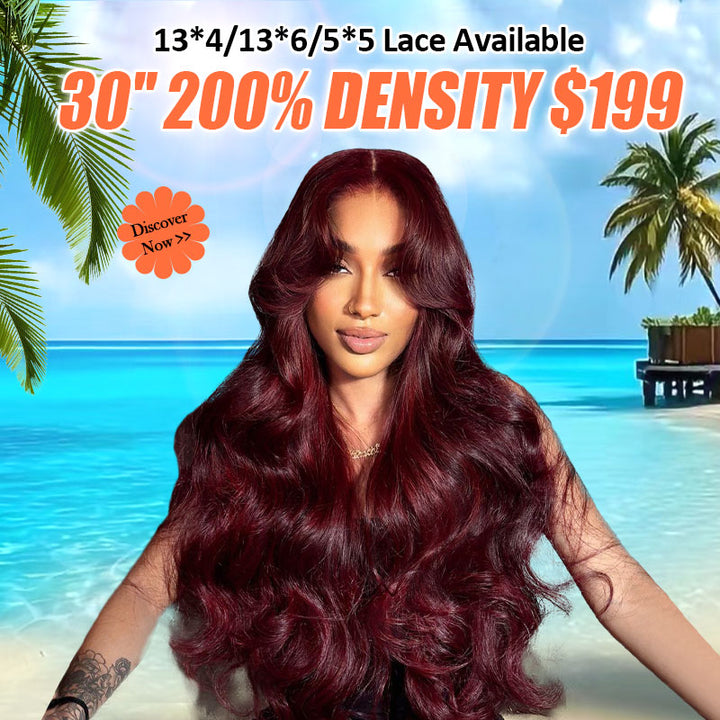 [ 30'' 200% Density= $199] 99J Burgundy Pre Cut & Pre Plucked & Bleached Knots Transparent HD Lace Ready To Wear Wigs