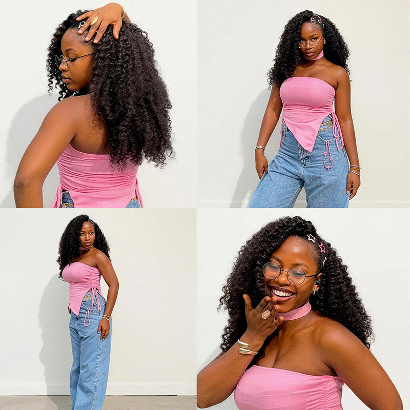 Afro Kinky Curly Crochet Human Hair For Braiding Pre-Separated Crochet Feather Hair Extensions 100% Human Hair - AlloveHair