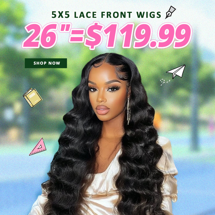 [50% OFF - No Code Needed] 26'' = $119.99 Pre Cut Lace & Pre Plucked & Bleached Knots Ready To Wear 5x5 Lace Closure Wigs 180% Density - AlloveHair