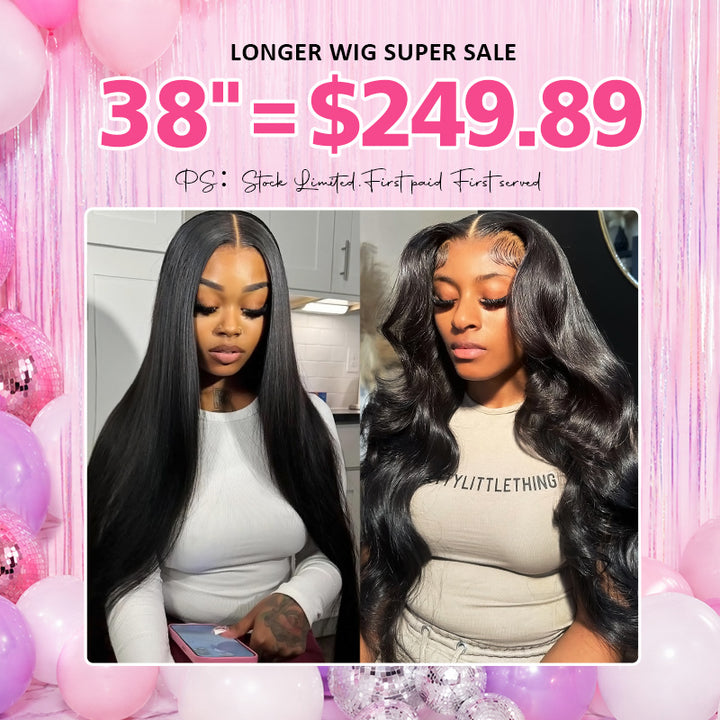 [ 70% OFF - No Code Needed] Long 38"= $249.89 Straight/Body Wave Lace Front Human Hair Wig 150% Density