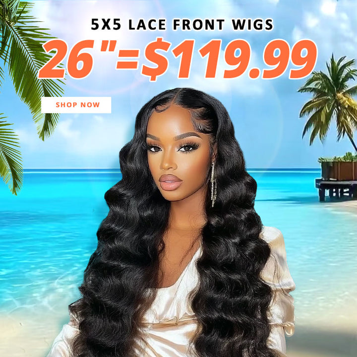 [50% OFF - No Code Needed] 26'' = $119.99 Pre Cut Lace & Pre Plucked & Bleached Knots Ready To Wear 5x5 Lace Closure Wigs 180% Density