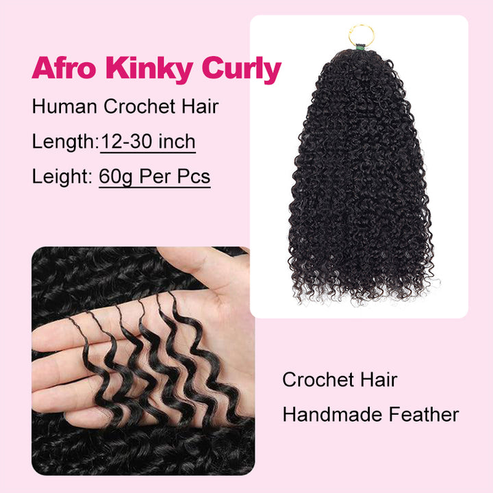 Afro Kinky Curly Crochet Human Hair For Braiding Pre-Separated Crochet Feather Hair Extensions 100% Human Hair - AlloveHair