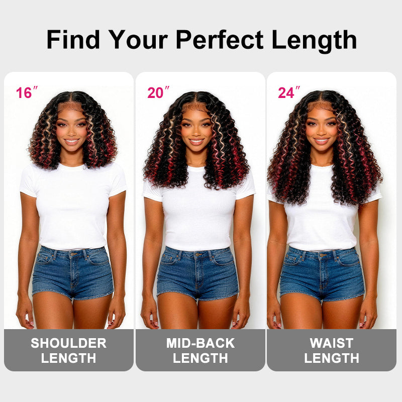 200 Density Ombre Blonde Red With Black Kinky Curly 13x4 13x6 HD Lace Front Wig With Pre Plucked - AlloveHair