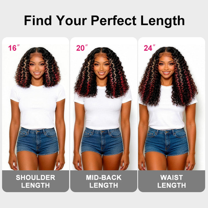 200 Density Ombre Blonde Red With Black Kinky Curly 13x4 13x6 HD Lace Front Wig With Pre Plucked - AlloveHair