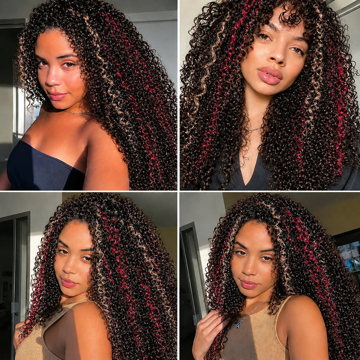 200 Density Ombre Blonde Red With Black Kinky Curly 13x4 13x6 HD Lace Front Wig With Pre Plucked - AlloveHair