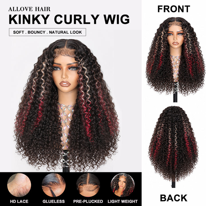 200 Density Ombre Blonde Red With Black Kinky Curly 13x4 13x6 HD Lace Front Wig With Pre Plucked - AlloveHair