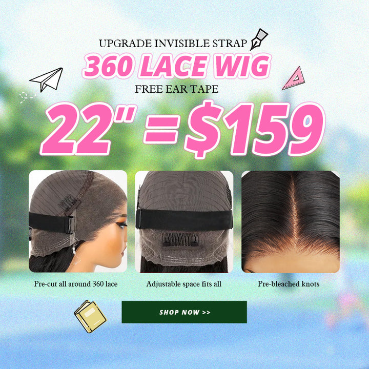 22'' = $159 Allove New Invisi-Drawstring Snug Fit 360 Lace Frontal Pre-Cut & Pre-Bleached Ready To Wear Human Hair Wig