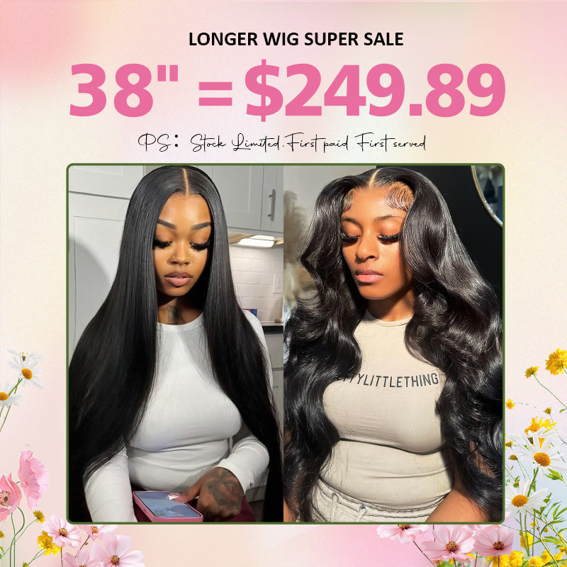 [ 70% OFF - No Code Needed] Long 38"= $249.89 Straight/Body Wave Lace Front Human Hair Wig 150% Density - AlloveHair