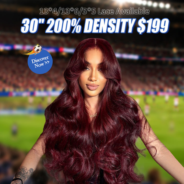 [ 30'' 200% Density= $199] 99J Burgundy Pre Cut & Pre Plucked & Bleached Knots Transparent HD Lace Ready To Wear Wigs