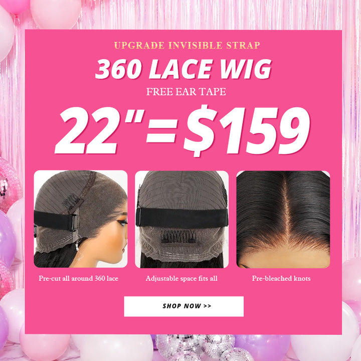 22'' = $159 Allove New Invisi-Drawstring Snug Fit 360 Lace Frontal Pre-Cut & Pre-Bleached Ready To Wear Human Hair Wig