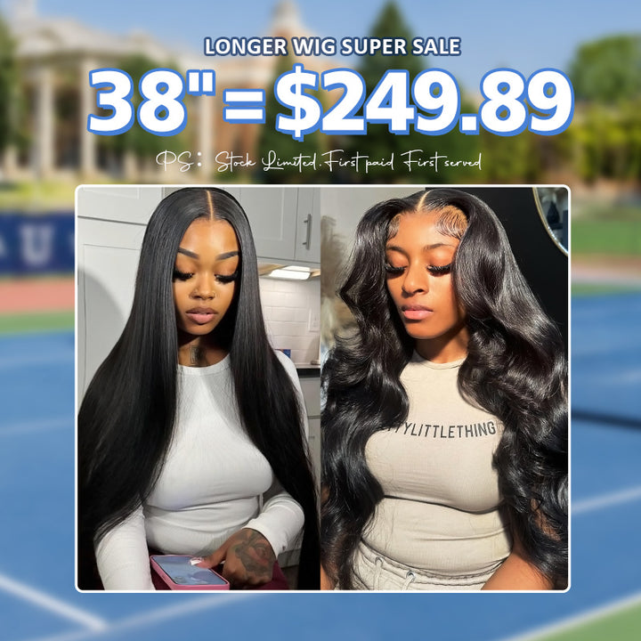[ 70% OFF - No Code Needed] Long 38"= $249.89 Straight/Body Wave Lace Front Human Hair Wig 150% Density