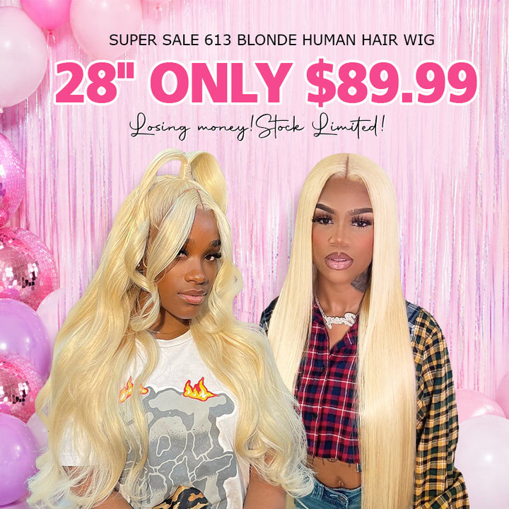 [ 70% OFF - No Code Needed] 28''= $89.99 613 Blonde Straight/ Body Wave 13*4*1 Lace Front Human Hair Wig 150% Density