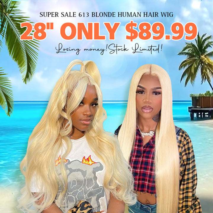 [ 70% OFF - No Code Needed] 28''= $89.99 613 Blonde Straight/ Body Wave 13*4*1 Lace Front Human Hair Wig 150% Density