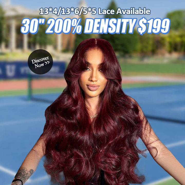 [ 30'' 200% Density= $199] 99J Burgundy Pre Cut & Pre Plucked & Bleached Knots Transparent HD Lace Ready To Wear Wigs