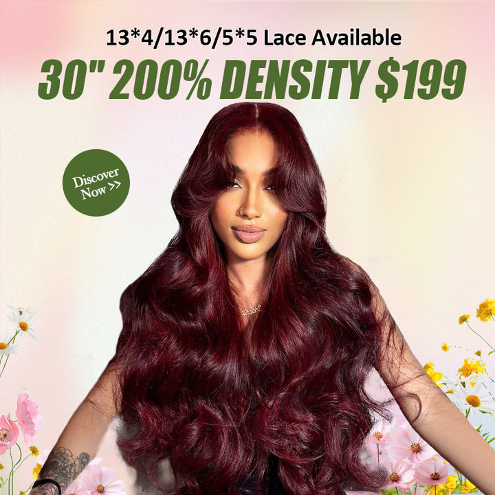 [ 30'' 200% Density= $199] 99J Burgundy Pre Cut & Pre Plucked & Bleached Knots Transparent HD Lace Ready To Wear Wigs - AlloveHair