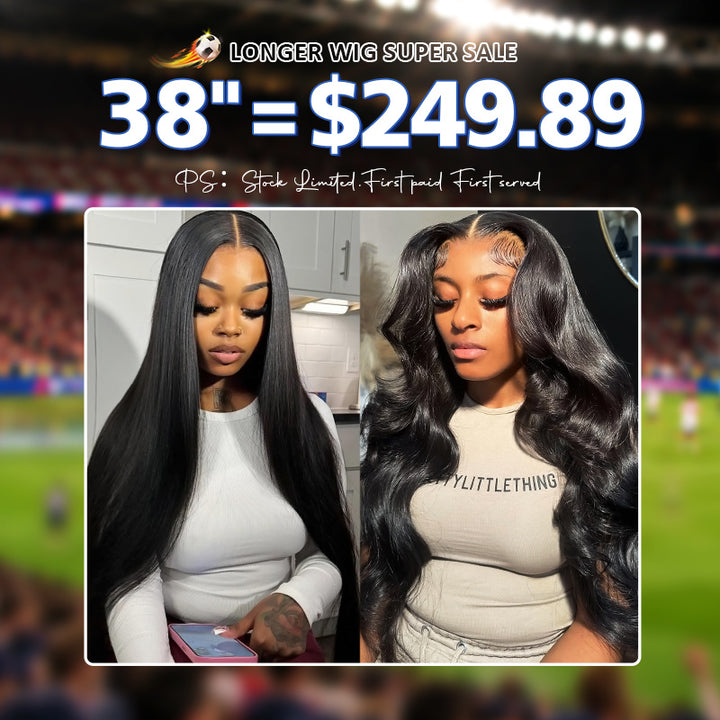 [ 70% OFF - No Code Needed] Long 38"= $249.89 Straight/Body Wave Lace Front Human Hair Wig 150% Density