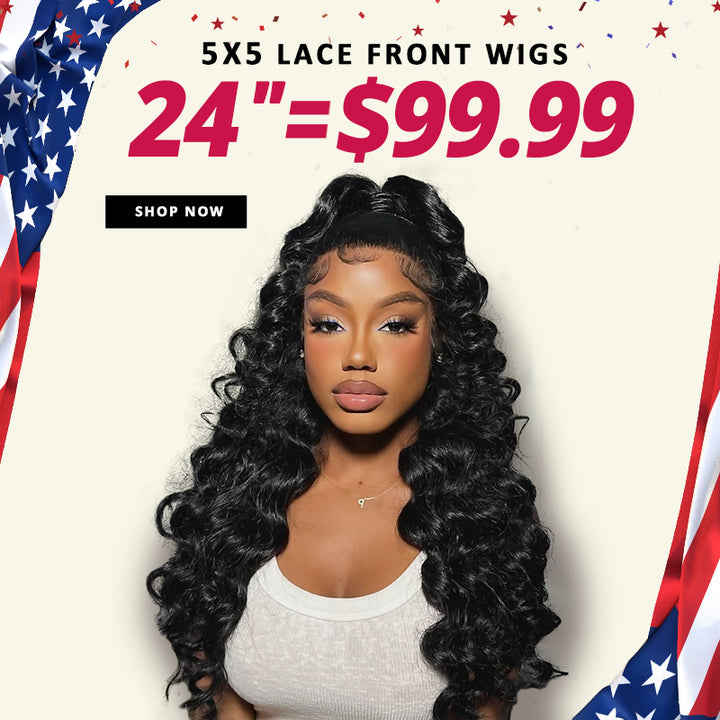 [50% OFF - No Code Needed] 24'' = $99.99 Pre Cut Lace & Pre Plucked & Bleached Knots Ready To Wear 5x5 Lace Closure Wigs 180% Density