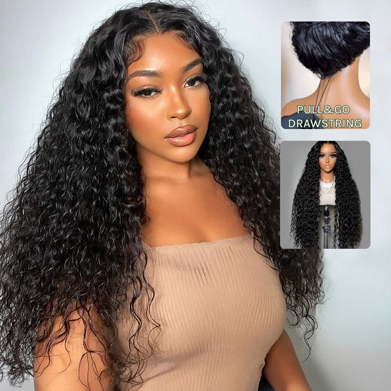 30 Inch Water Wave 13x4 Full Lace Front Human Hair Wig With Elastic Drawsting - AlloveHair
