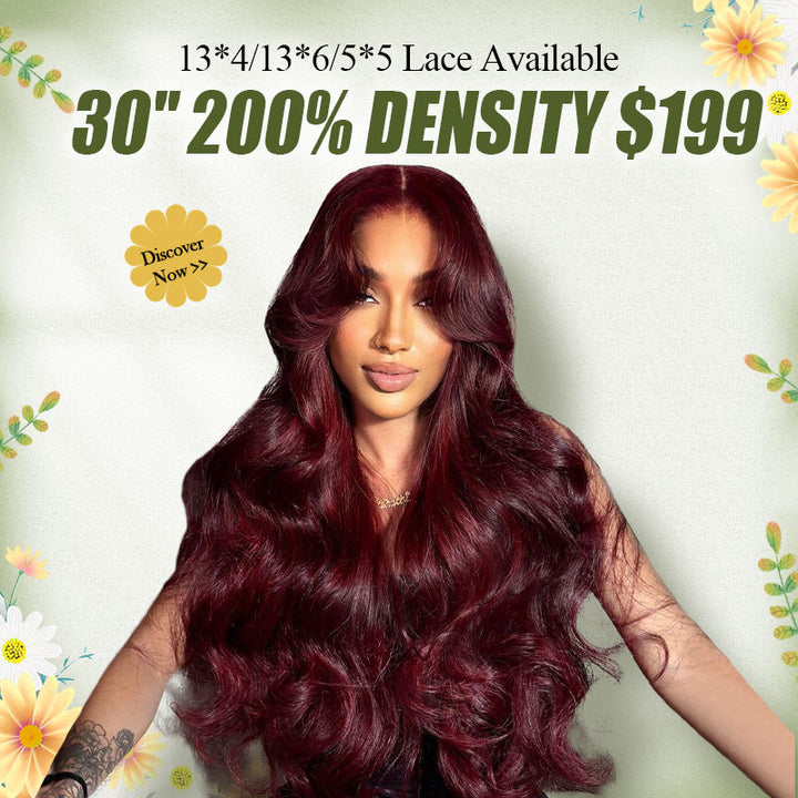 [ 30'' 200% Density= $199] 99J Burgundy Pre Cut & Pre Plucked & Bleached Knots Transparent HD Lace Ready To Wear Wigs