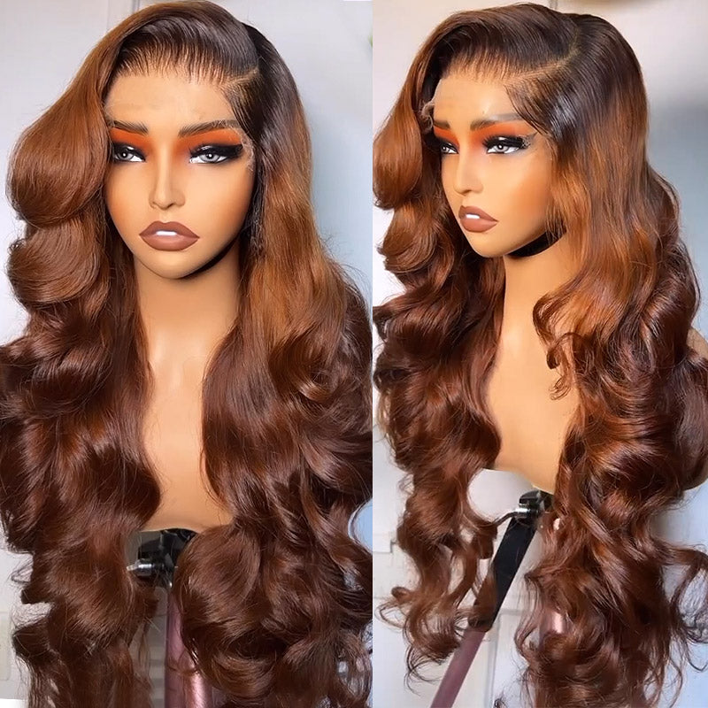 Allove 13x4/13x6 Loose Body Wave HD Lace Front Wigs Perfectly Blend Colored Human Hair Wigs 180% Density