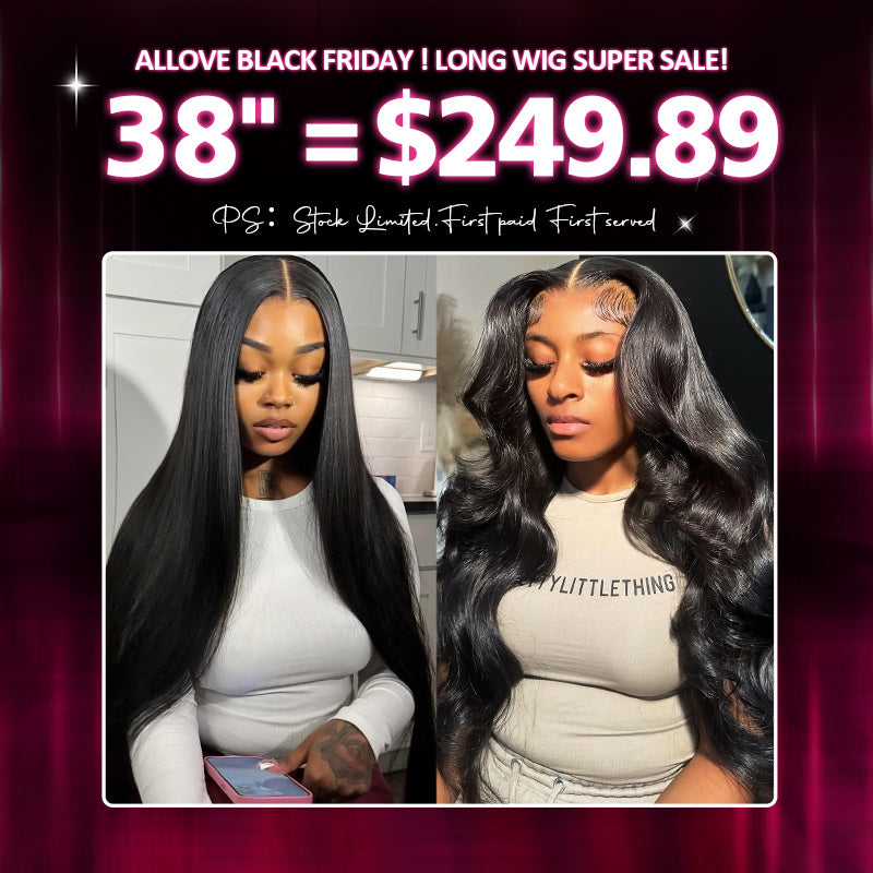 [ 70% OFF - No Code Needed] Long 38"= $249.89 Straight/Body Wave Lace Front Human Hair Wig 150% Density - AlloveHair