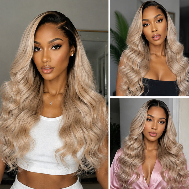 200% Density Ombre Ash Blonde Color Body Wave Human Hair Wig