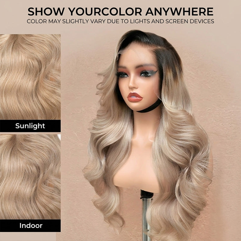 200% Density Ombre Ash Blonde Color Body Wave Human Hair Wig
