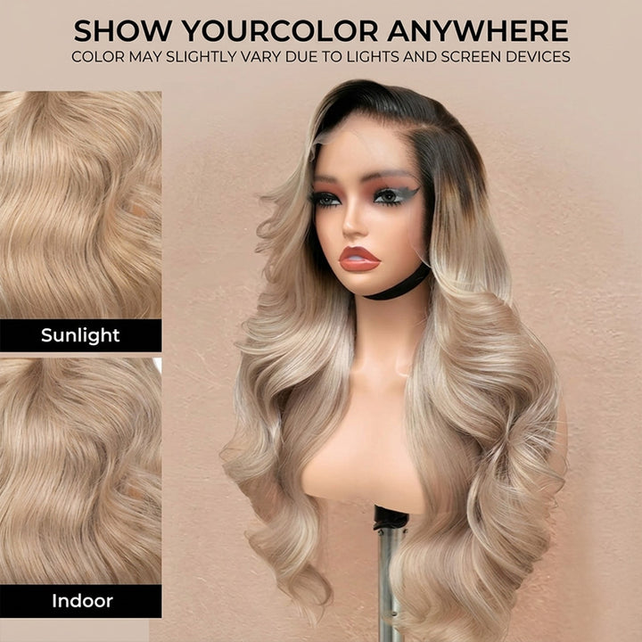 200% Density Ombre Ash Blonde Color Body Wave Human Hair Wig