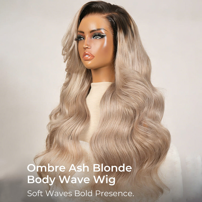 200% Density Ombre Ash Blonde Color Body Wave Human Hair Wig