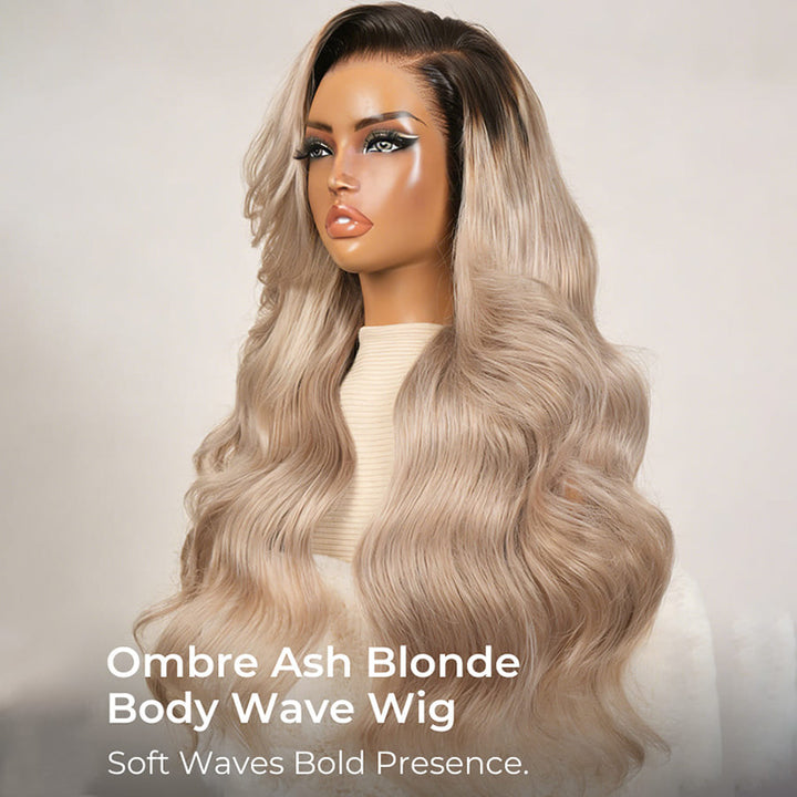 200% Density Ombre Ash Blonde Color Body Wave Human Hair Wig