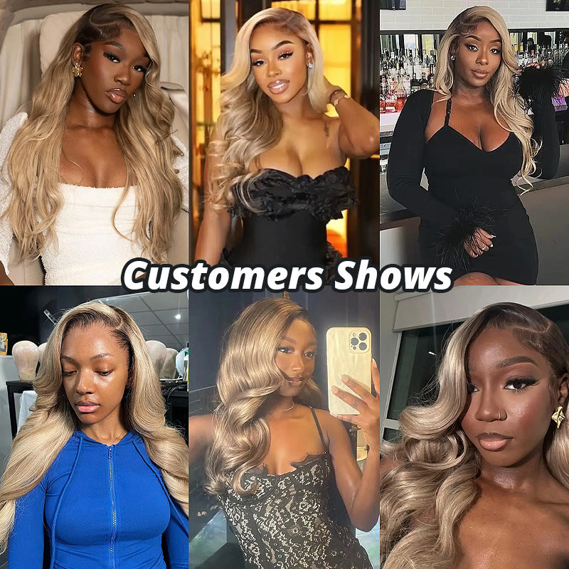 200% Density Ombre Ash Blonde Color Body Wave Human Hair Wig