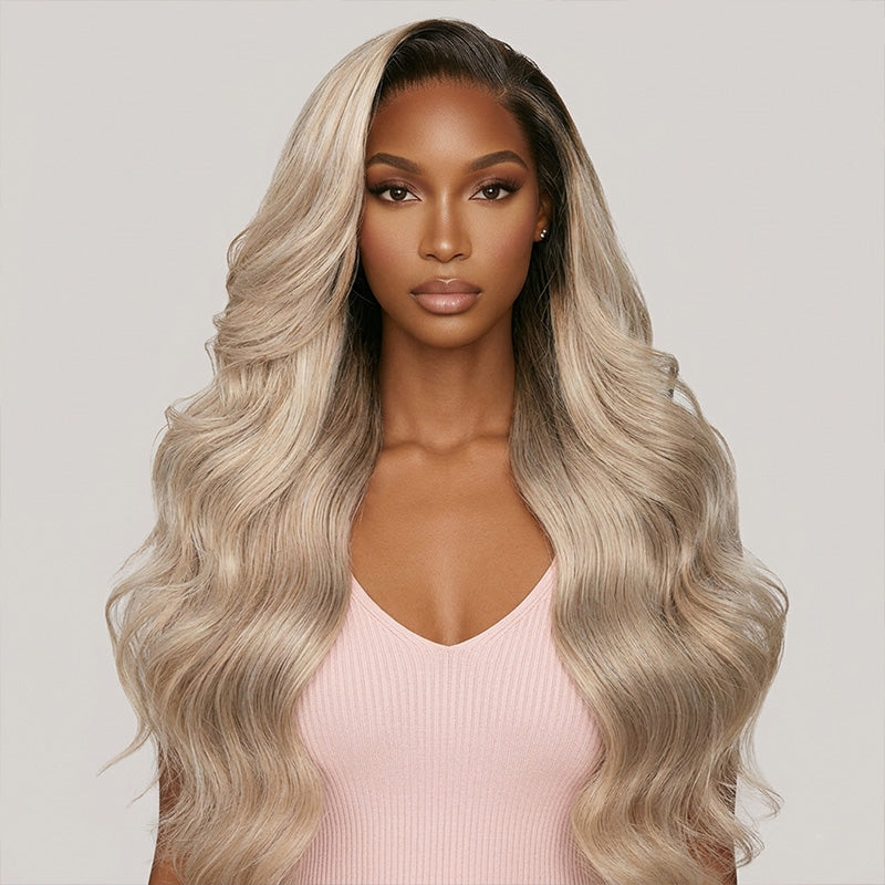 200% Density Ombre Ash Blonde Color Body Wave Human Hair Wig