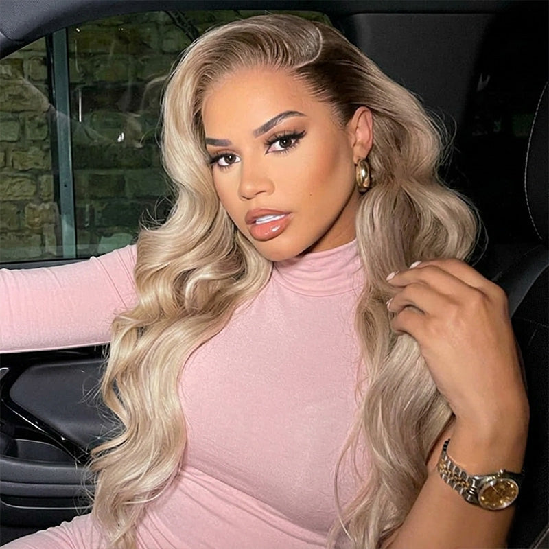 200% Density Ombre Ash Blonde Color Body Wave Human Hair Wig