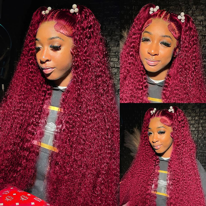 30 Inch #99J Deep Wave Burgundy Wig 13x4 HD Glueless Lace Front Wig with Pre Plucked