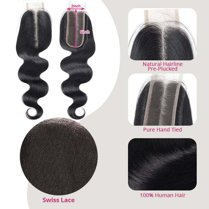 Allove 15A Raw Brazilian Body Wave Hair 3 Bundles With 2x6 Lace Closure Human Hair Bundles With Closure